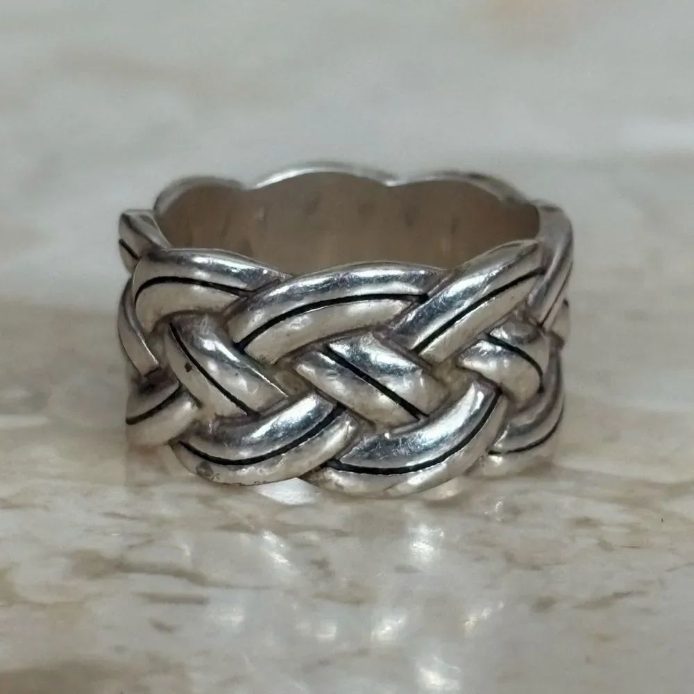 925 Sterling Silver Heavy Braided Celtic Design Wide Band Unisex Ring Vintage
